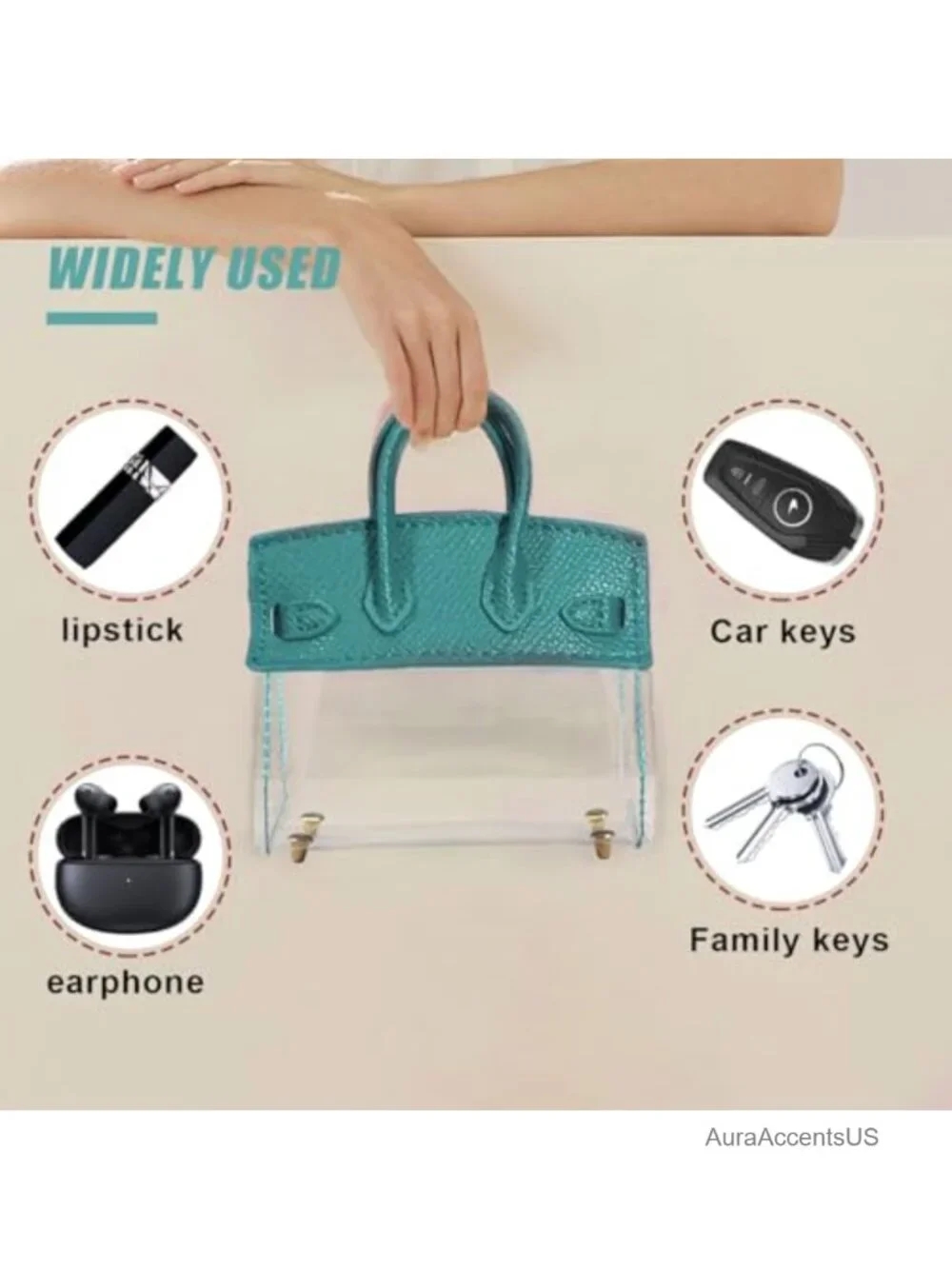 Mini Handbag Key Case Transparent Keychain Holder Cute Key Fob Cover for Women